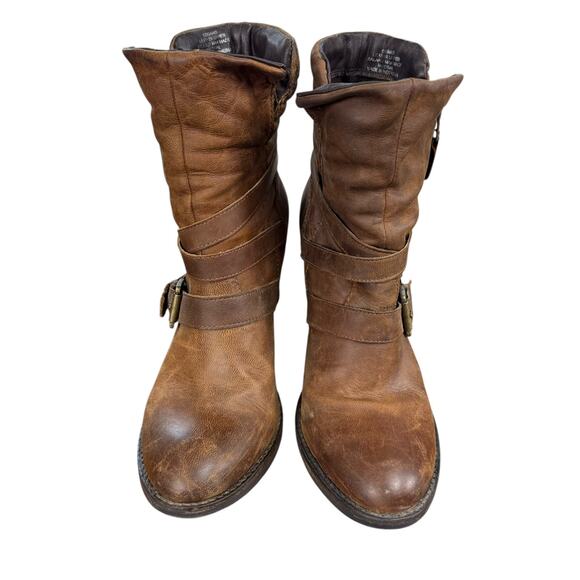 Steve Madden Raleighh Cognac Leather High Chunky Heel Boots Booties Shoes sz 8 - Picture 5 of 16